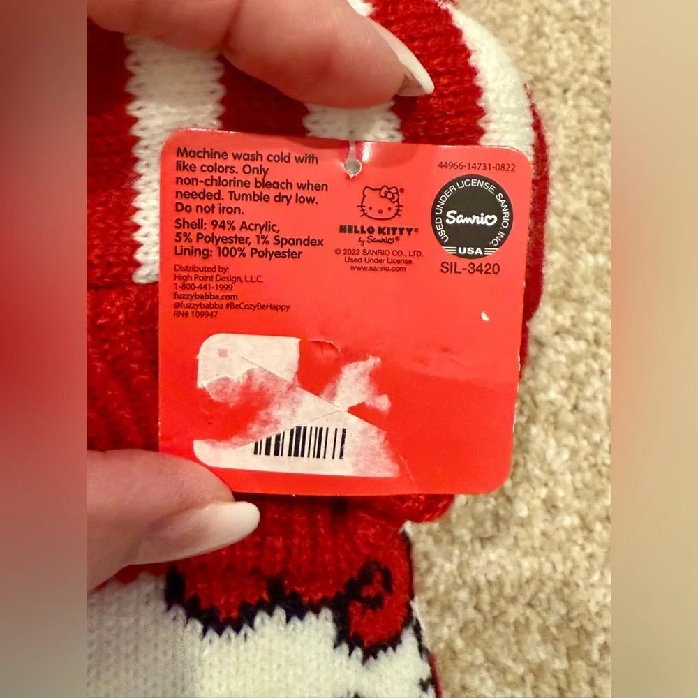 Hello Kitty Striped Red and White Mittens